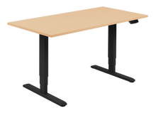Load image into Gallery viewer, Height adjustable desk with beech top and black frame. Electrically operated, ideal for working from home
