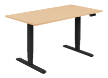 Load image into Gallery viewer, Height adjustable desk with beech top and black frame. Electrically operated, ideal for working from home