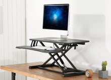 Load image into Gallery viewer, Height adjustable foldable desk converter in black, for desktop when working from home
